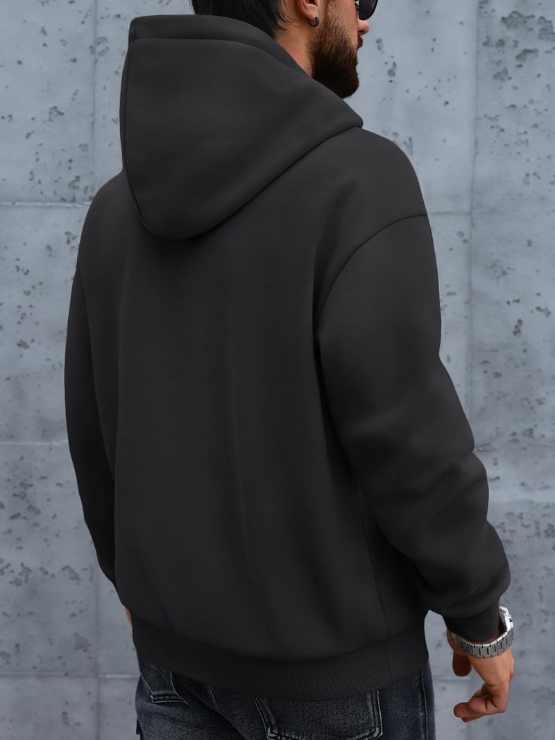 EFAN Mens Oversized Hoodies Fall Sweatshirt Winter Fleece Hooded Collar Drawstring Pullover With Pockets Black L - Image 4