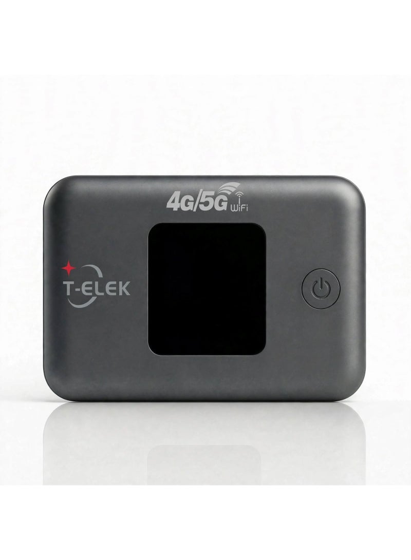 T-ELEK TM96E 5G LTE Wireless Modem WiFi Pro – Gray, 300Mbps Portable WiFi Router, 3000mAh Rechargeable Battery, LCD Display, Type-C Charging, Supports Up to 12 Devices - Image 1