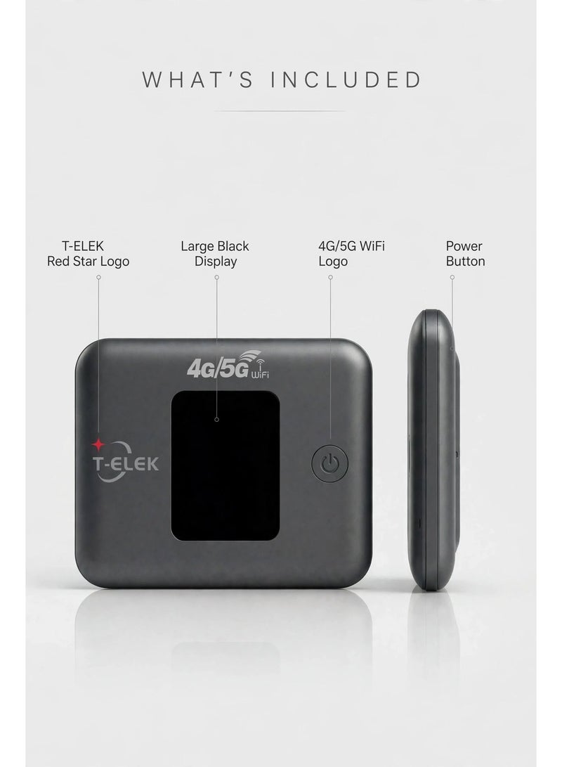 T-ELEK TM96E 5G LTE Wireless Modem WiFi Pro – Gray, 300Mbps Portable WiFi Router, 3000mAh Rechargeable Battery, LCD Display, Type-C Charging, Supports Up to 12 Devices - Image 2