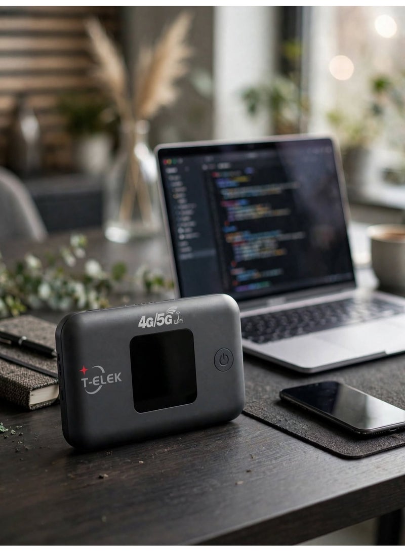 T-ELEK TM96E 5G LTE Wireless Modem WiFi Pro – Gray, 300Mbps Portable WiFi Router, 3000mAh Rechargeable Battery, LCD Display, Type-C Charging, Supports Up to 12 Devices - Image 5
