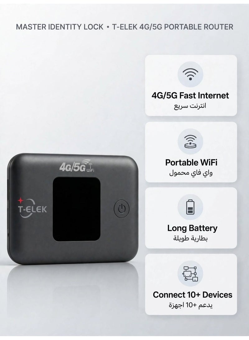 T-ELEK TM96E 5G LTE Wireless Modem WiFi Pro – Gray, 300Mbps Portable WiFi Router, 3000mAh Rechargeable Battery, LCD Display, Type-C Charging, Supports Up to 12 Devices - Image 4