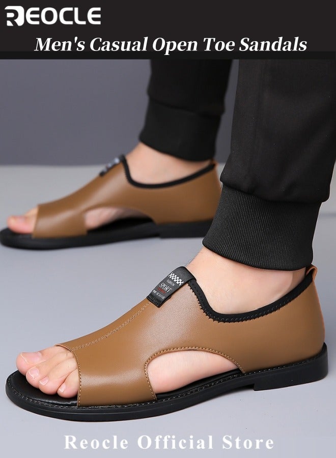 ريوكل صنادل جلدية ميكروفايبر للرجال صنادل صيفية كاجوال لممارسي الرياضة مفتوحة من الأصابع نعل ناعم ومضاد للانزلاق أحذية شاطئية خفيفة الوزن - Image 2