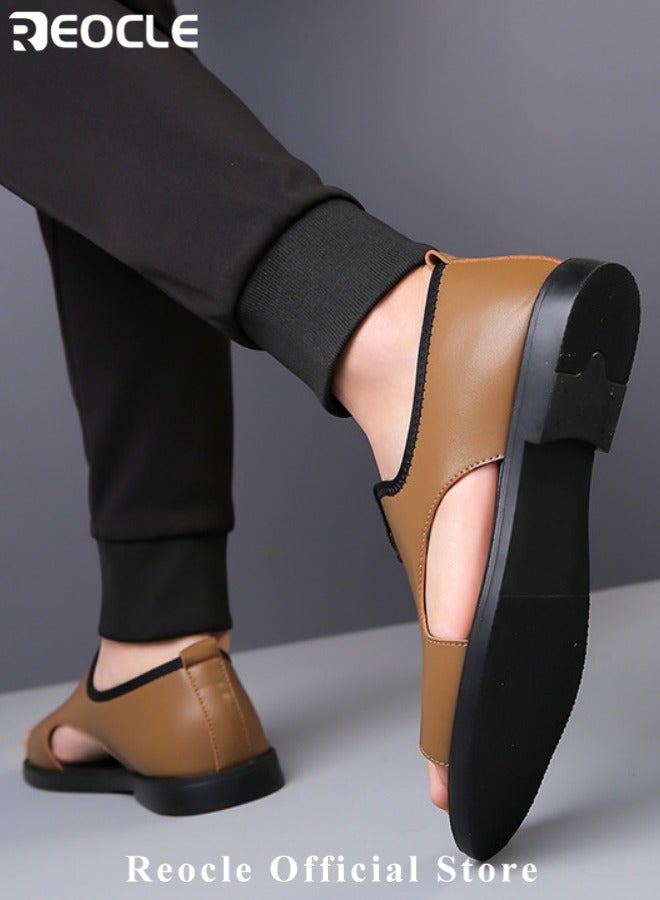 ريوكل صنادل جلدية ميكروفايبر للرجال صنادل صيفية كاجوال لممارسي الرياضة مفتوحة من الأصابع نعل ناعم ومضاد للانزلاق أحذية شاطئية خفيفة الوزن - Image 3