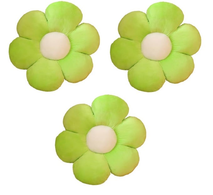 FLOWER PILLOWS CUSHION PACK OF 3 SUNFLOWER SHAPED THROW PILLOW CUSHION SEATING PAD CHAIR CUSHION FOR HOME DECORATION USE FOR CAR OFFICE BEDROOM GIFTS FOR GIRLS KIDS SIZE 35 CM GREEN