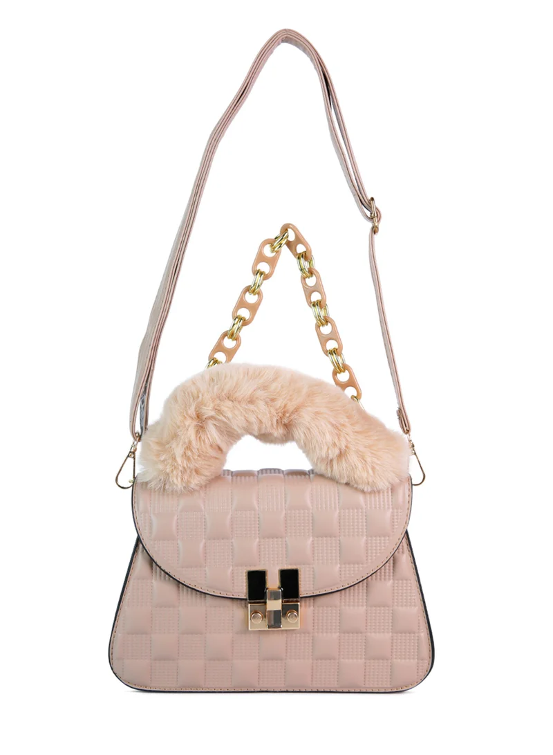 London Rag Light Beige Quilted Faux Leather Sling Bag