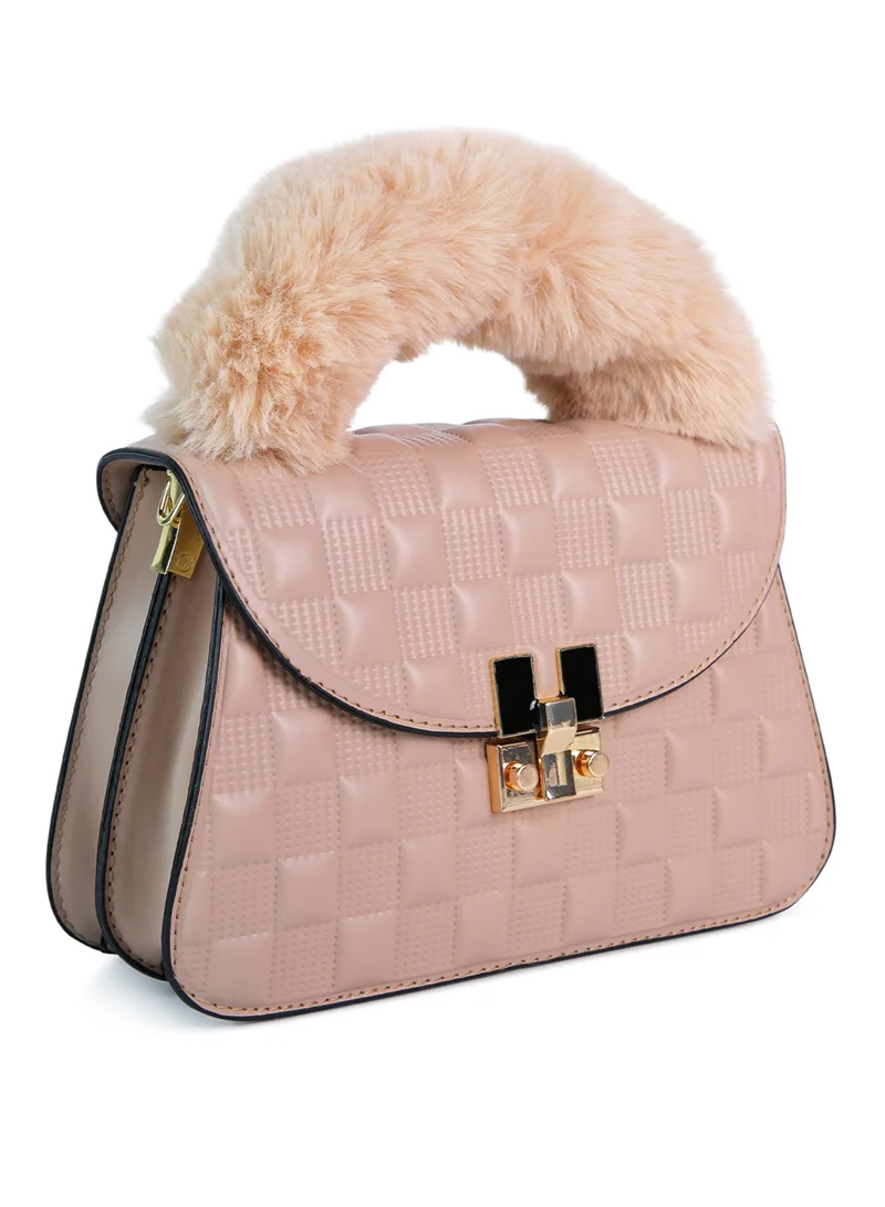 London Rag Light Beige Quilted Faux Leather Sling Bag