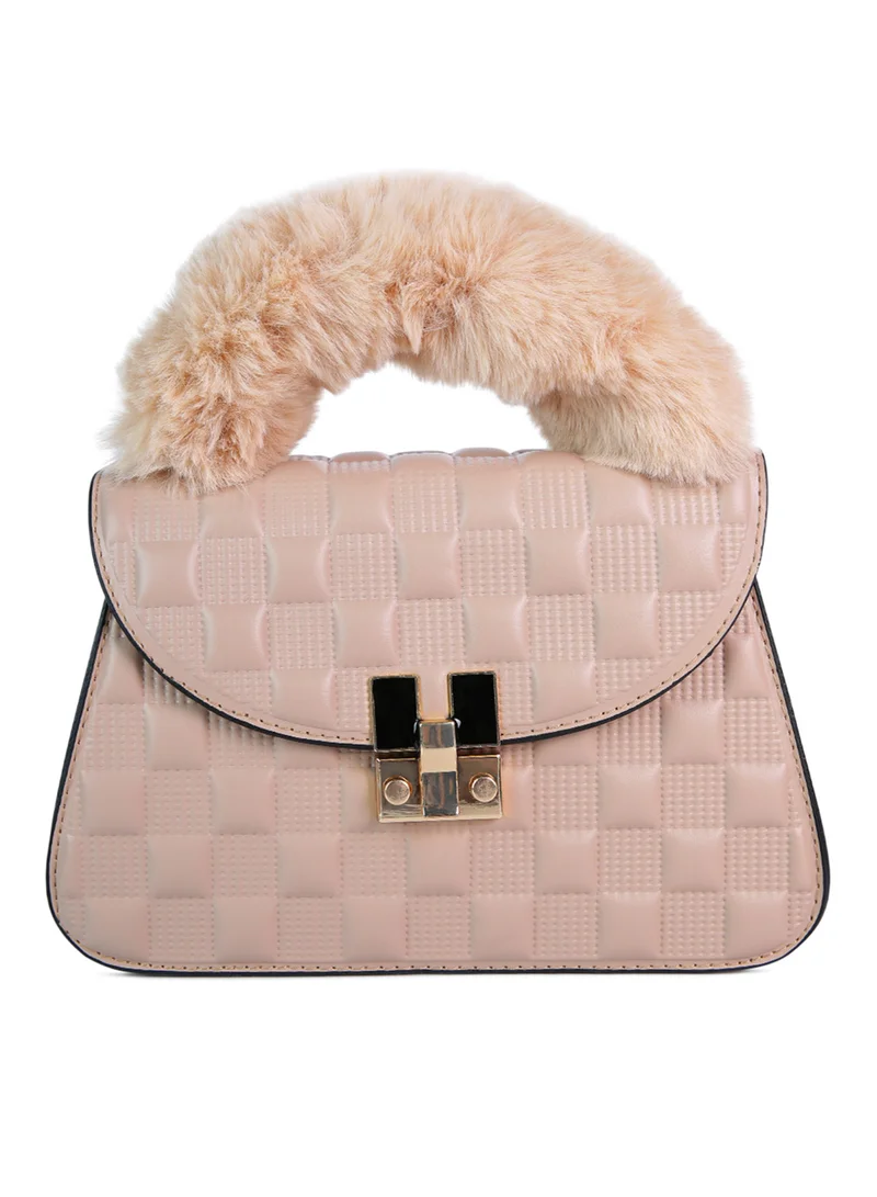London Rag Light Beige Quilted Faux Leather Sling Bag