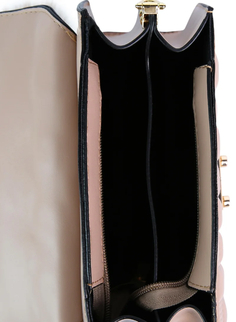 London Rag Light Beige Quilted Faux Leather Sling Bag