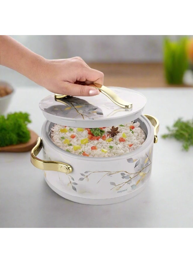 NAYASA Bethany Deluxe Insulated Casserole | Plastic Hotpot with Stainless Steel Inner Lid | Double Wall Food Warmer | Floral Design with Gold Handles- AUTUMN 5000ML - Image 2