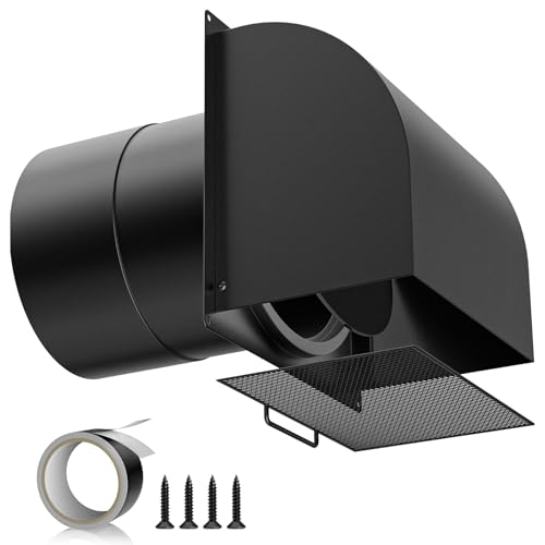 Hon&Guan [Upgraded] Hon&Guan 6 Inch Hooded Wall Vent with Magnetic Seal Flap and Removable Mesh, Arc-Shaped 6'' Exhaust Vent Cover Cap for Kitchen Range Hood/Dryer/Bathroom Exhaust(Galvanized Steel, Black) - Image 1