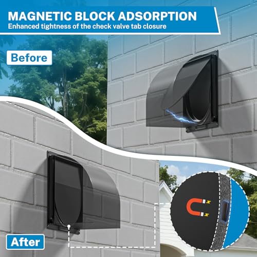 Hon&Guan [Upgraded] Hon&Guan 6 Inch Hooded Wall Vent with Magnetic Seal Flap and Removable Mesh, Arc-Shaped 6'' Exhaust Vent Cover Cap for Kitchen Range Hood/Dryer/Bathroom Exhaust(Galvanized Steel, Black) - Image 4