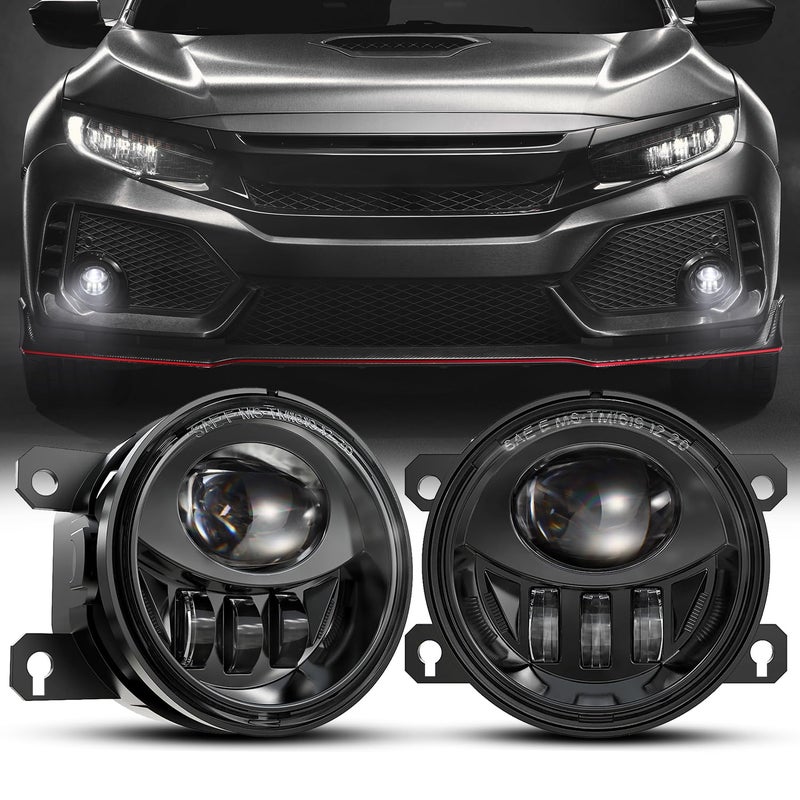 4X4FLSTC New LED Fog Lights Assembly Compatible with Honda Sedan models 2013-2021 Civic, 2015-2020 Fit, 2019-2020 HR-V, 2013-2015 Accord Replacement Driving lights Fog Lamps DOT Approved Black 1 Pair - Image 1