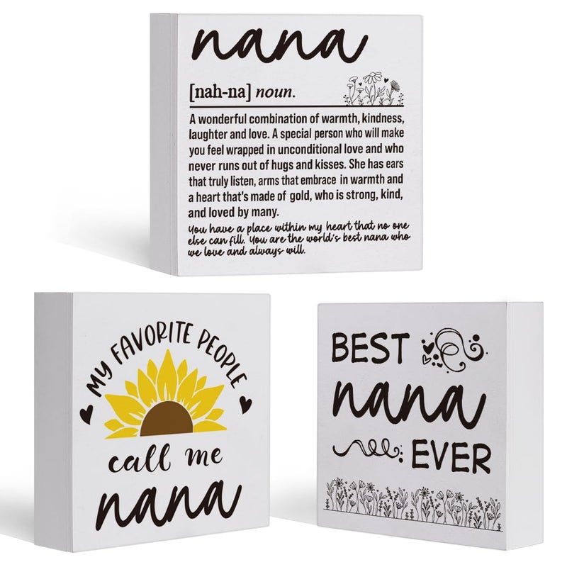 Henghere Gifts for Nana  Birthday Mothers Day Gifts for Nana  Grandmother  Grandma  Appreciation Gifts for Nana from Grandchildren  Grandkids  New Nana Gifts Wood Signs Set of 3 Wooden Blocks Signs Decor  - Image 1