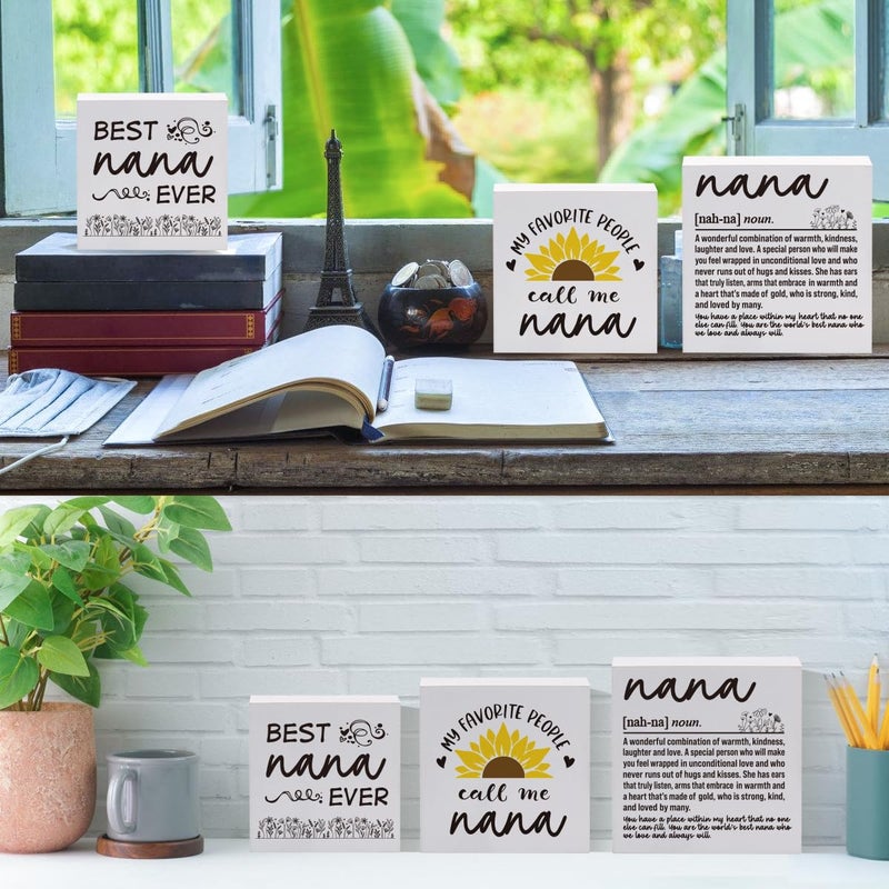 Henghere Gifts for Nana  Birthday Mothers Day Gifts for Nana  Grandmother  Grandma  Appreciation Gifts for Nana from Grandchildren  Grandkids  New Nana Gifts Wood Signs Set of 3 Wooden Blocks Signs Decor  - Image 4