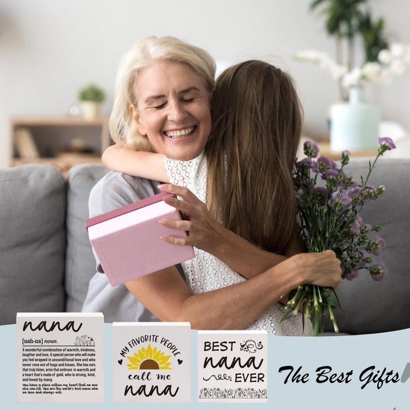 Henghere Gifts for Nana  Birthday Mothers Day Gifts for Nana  Grandmother  Grandma  Appreciation Gifts for Nana from Grandchildren  Grandkids  New Nana Gifts Wood Signs Set of 3 Wooden Blocks Signs Decor  - Image 3