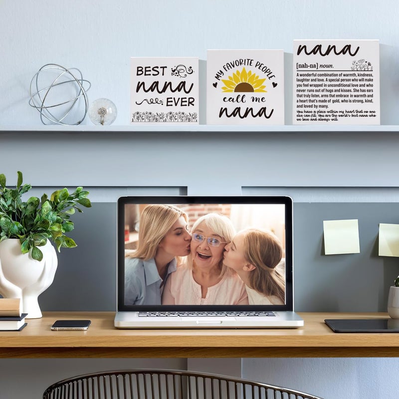 Henghere Gifts for Nana  Birthday Mothers Day Gifts for Nana  Grandmother  Grandma  Appreciation Gifts for Nana from Grandchildren  Grandkids  New Nana Gifts Wood Signs Set of 3 Wooden Blocks Signs Decor  - Image 5