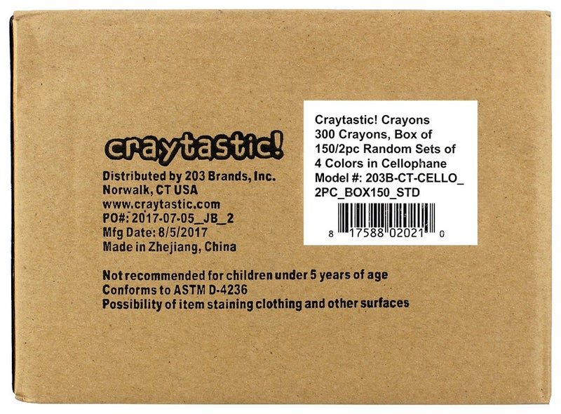 Craytastic! 150 Premium Full-Size Crayons in Individual Cellophane Wrapped Packs (Assorted: Red, Green, Blue, Yellow) Safety Tested Compliant with ASTM D-4236 (300 Total Crayons) (Pack of 2) - Image 2