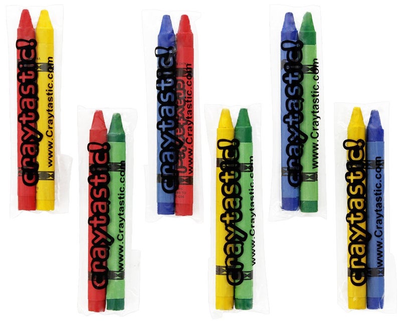 Craytastic! 150 Premium Full-Size Crayons in Individual Cellophane Wrapped Packs (Assorted: Red, Green, Blue, Yellow) Safety Tested Compliant with ASTM D-4236 (300 Total Crayons) (Pack of 2) - Image 1