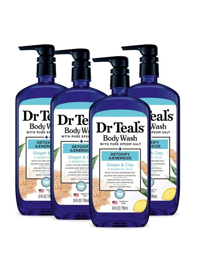 Dr Teal's غسول للجسم بملح إبسوم النقي لإزالة السموم وتنشيط الجسم بالزنجبيل والطين 24 أونصة سائلة (عبوة من 4 قطع) (قد تختلف العبوة) - Image 2