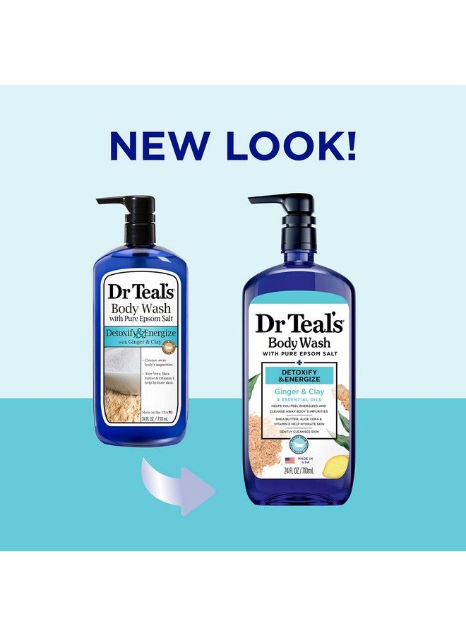 Dr Teal's غسول للجسم بملح إبسوم النقي لإزالة السموم وتنشيط الجسم بالزنجبيل والطين 24 أونصة سائلة (عبوة من 4 قطع) (قد تختلف العبوة) - Image 3