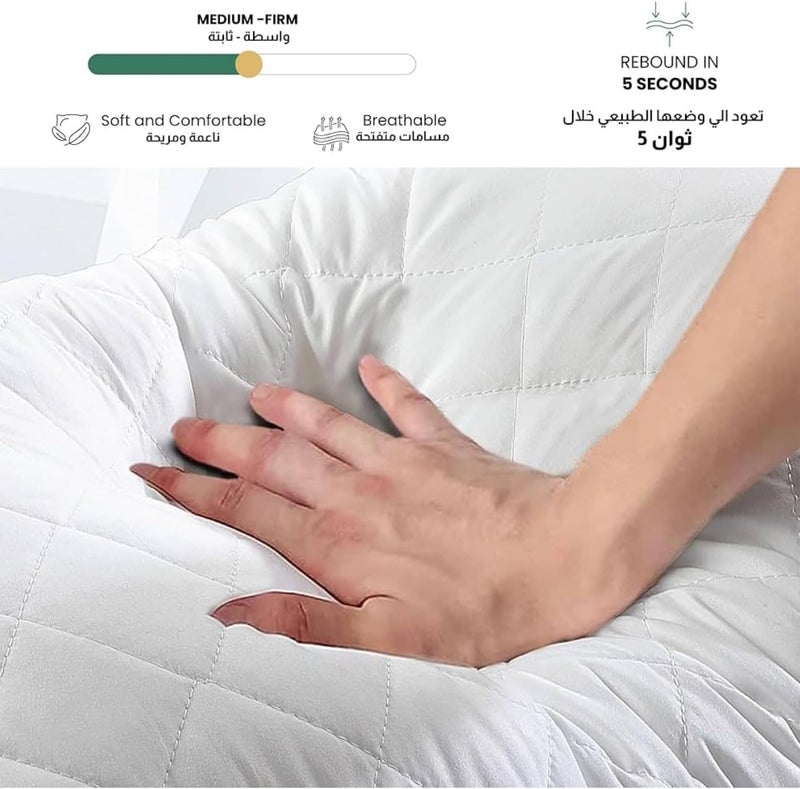 Eworld Prestige Diamond Quilted Hotel Luxury Pillow, 50x75 cm, White, Pack of 2 - Image 4