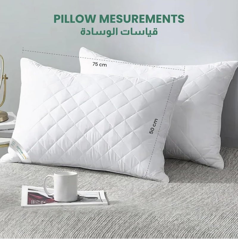 Eworld Prestige Diamond Quilted Hotel Luxury Pillow, 50x75 cm, White, Pack of 2 - Image 3