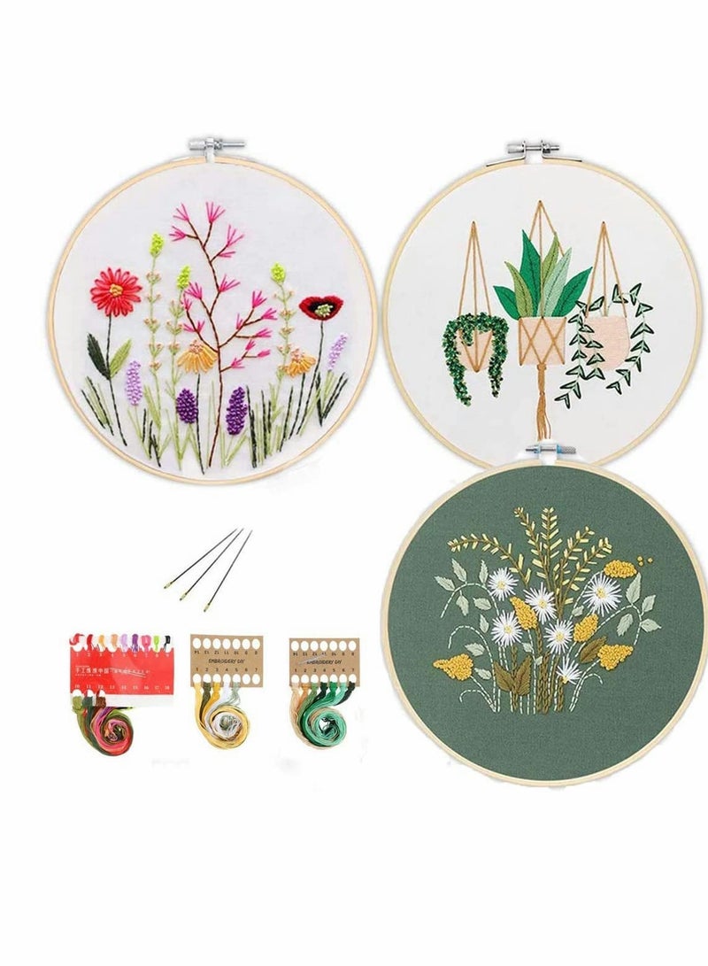 SYOSI Comprehensive Embroidery Starter Kit with Floral Patterns, Includes 3 Plastic Hoops, Colorful Threads, and Essential Tools for Beginners - Image 1