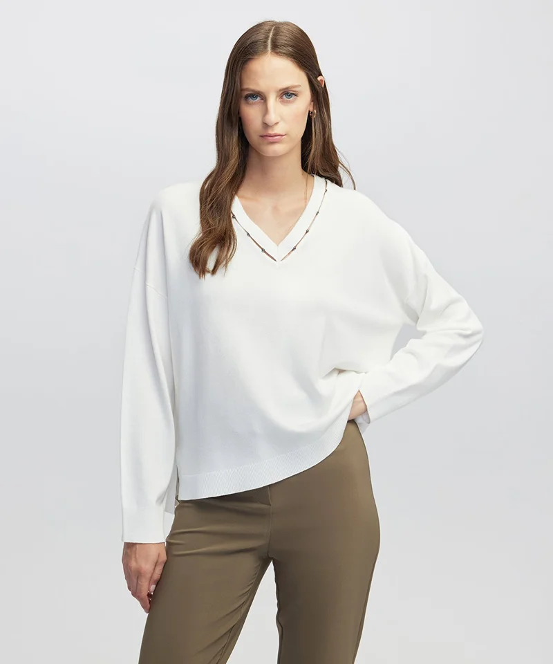 ابيكول Embellished Cutout Knit Sweater