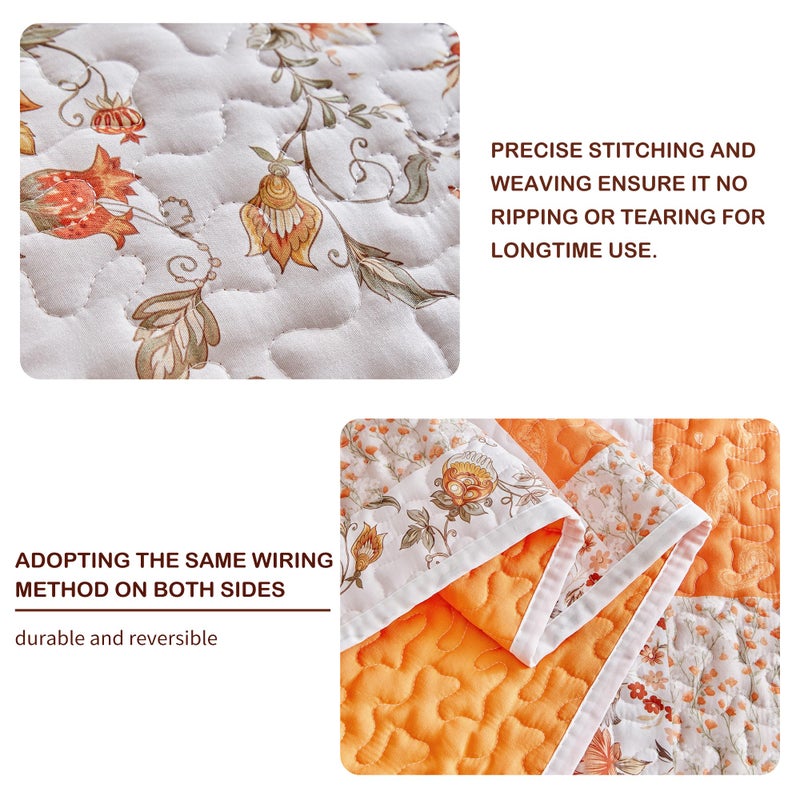 Joyreap 2 Pieces Floral Patchwork Quilt Set Twin, Orange n White Flowers Design, Smooth Soft Microfiber Quilt, Bedspread Bed Cover for All Season- 68x86 inches - Image 4