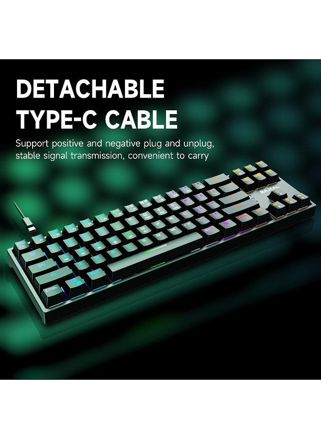 BAJEAL - K71 Wired Mechanical Keyboard 71 Keys Gaming Keyboard with RGB Light Effect Blue Switch Detachable Data Cable White - Image 1