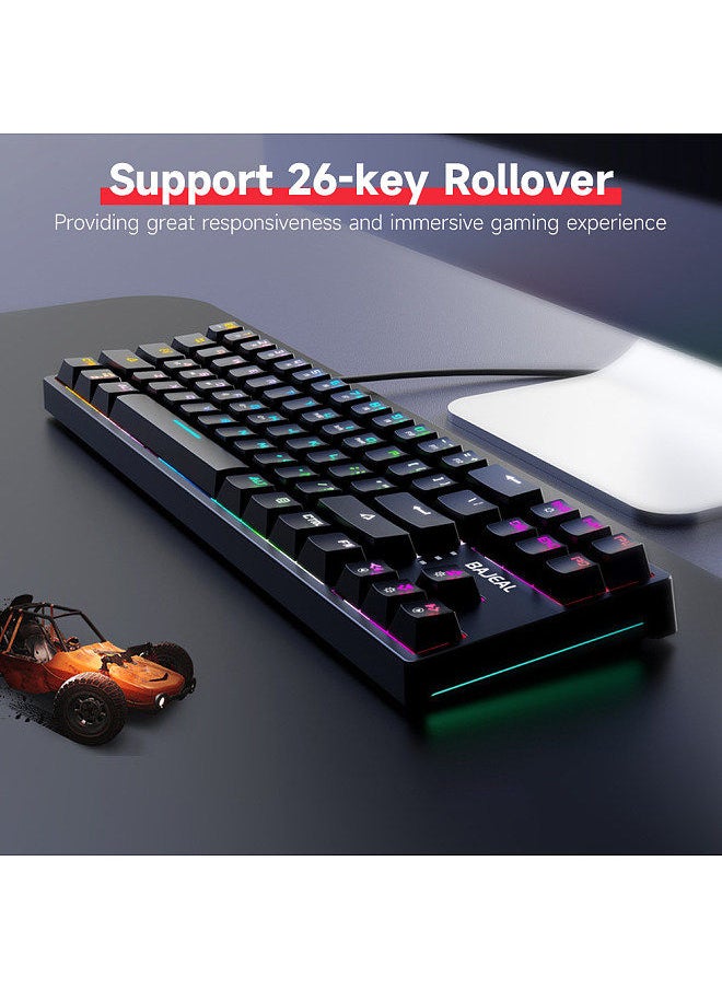 BAJEAL - K71 Wired Mechanical Keyboard 71 Keys Gaming Keyboard with RGB Light Effect Blue Switch Detachable Data Cable White - Image 1