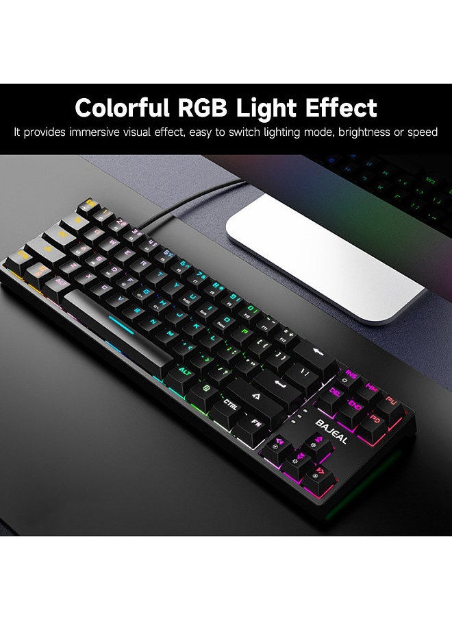 BAJEAL - K71 Wired Mechanical Keyboard 71 Keys Gaming Keyboard with RGB Light Effect Blue Switch Detachable Data Cable White - Image 1