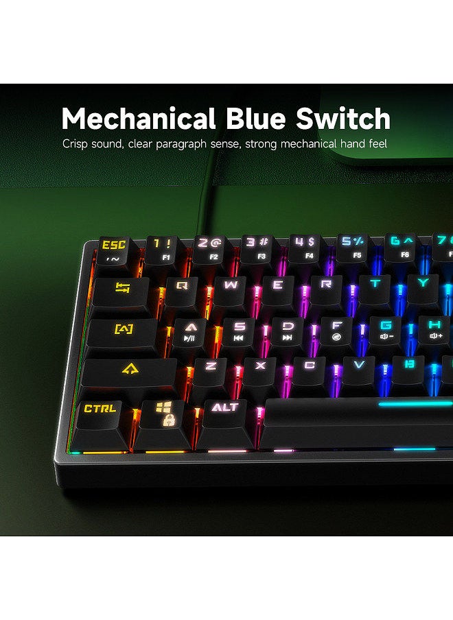 BAJEAL - K71 Wired Mechanical Keyboard 71 Keys Gaming Keyboard with RGB Light Effect Blue Switch Detachable Data Cable White - Image 1
