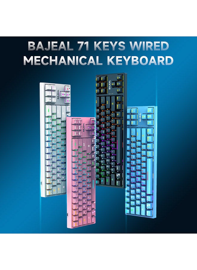 BAJEAL - K71 Wired Mechanical Keyboard 71 Keys Gaming Keyboard with RGB Light Effect Blue Switch Detachable Data Cable White - Image 1