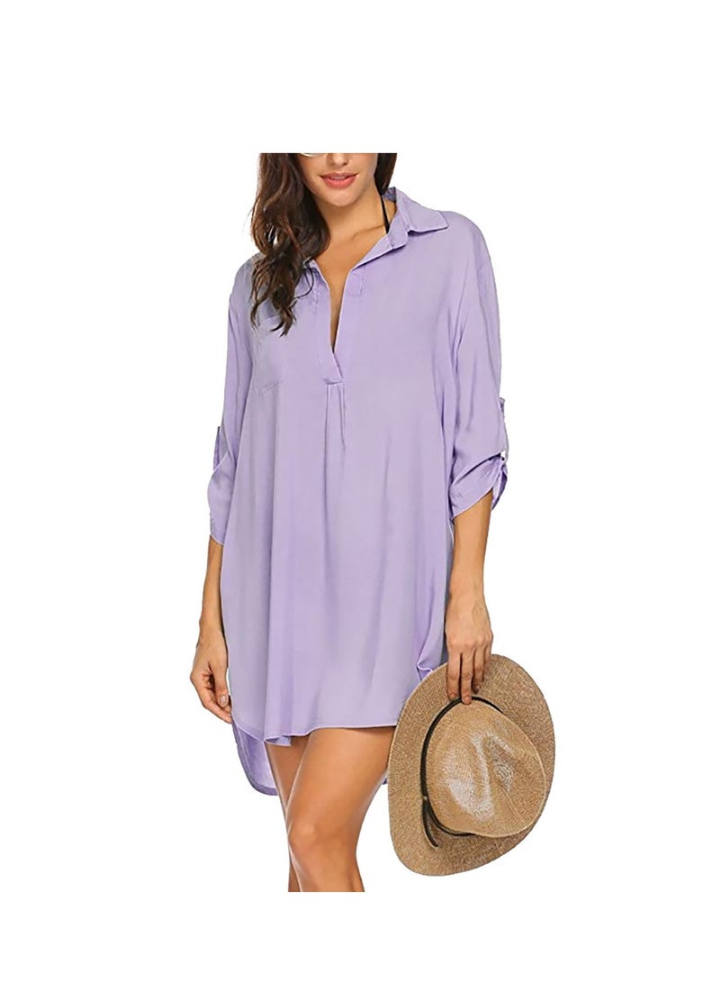Generic Stylish Beach Summer T-shirt For Everyday Wear With A Breathable Blouse Lady Purple  - Image 1