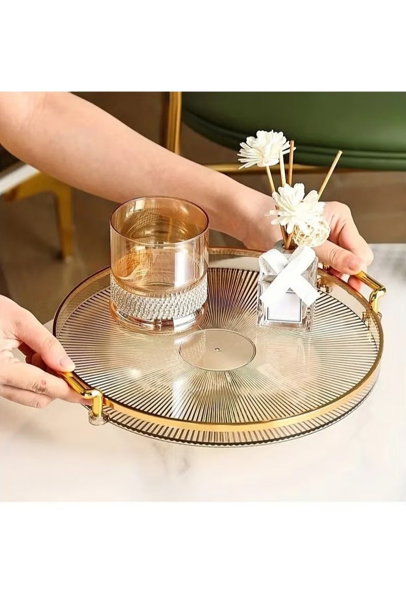 أوزيغالور صينية زينة بلاستيكية - صينية تقديم مستديرة فاخرة مع مقابض لعرض العطور أو المجوهرات أو الفاكهة أو المكياج. - Image 1