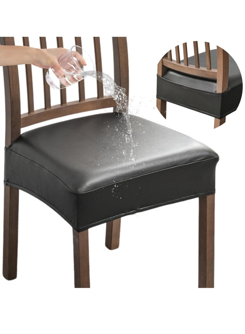 Excefore Seat Covers, Set of 4 Stretch PU Leather Dining Chair Seat Covers Removable Kitchen Chair Covers Washable, For Dining Room Chairs (Rear Covers-Black) - Image 1