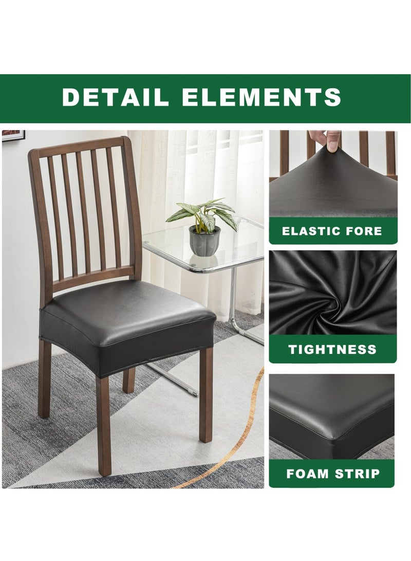 Excefore Seat Covers, Set of 4 Stretch PU Leather Dining Chair Seat Covers Removable Kitchen Chair Covers Washable, For Dining Room Chairs (Rear Covers-Black) - Image 2