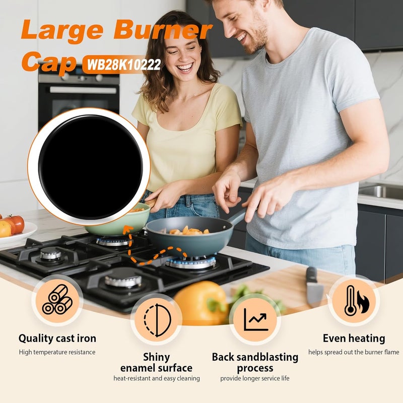 senkap New Upgraded WB28K10222 WB29K10222 Range Surface Large Burner Cap Replacement for GE Gas Range/Stove/Oven/Cooktop,Burner Caps for Gas Stove,4.4 Inch Diameter (1PCS) - Image 5