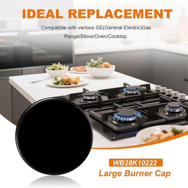 senkap New Upgraded WB28K10222 WB29K10222 Range Surface Large Burner Cap Replacement for GE Gas Range/Stove/Oven/Cooktop,Burner Caps for Gas Stove,4.4 Inch Diameter (1PCS) - Image 2