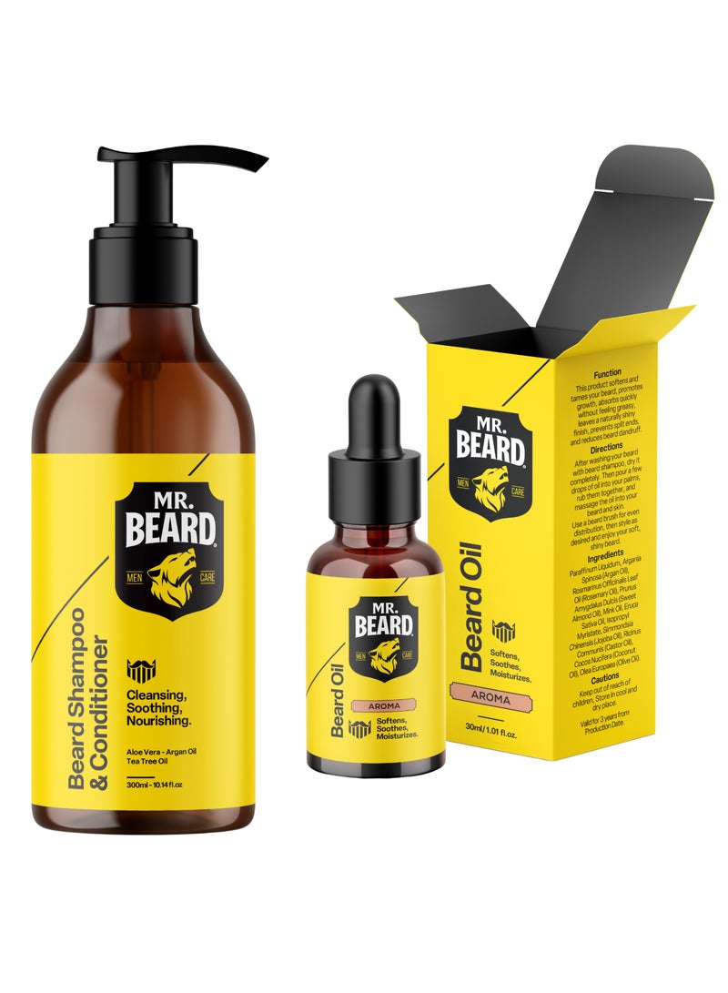 Mr.Beard Bundle – Beard Shampoo & Conditioner 2-in-1 (300ml) + Aroma Beard Oil (30ml) - Image 1