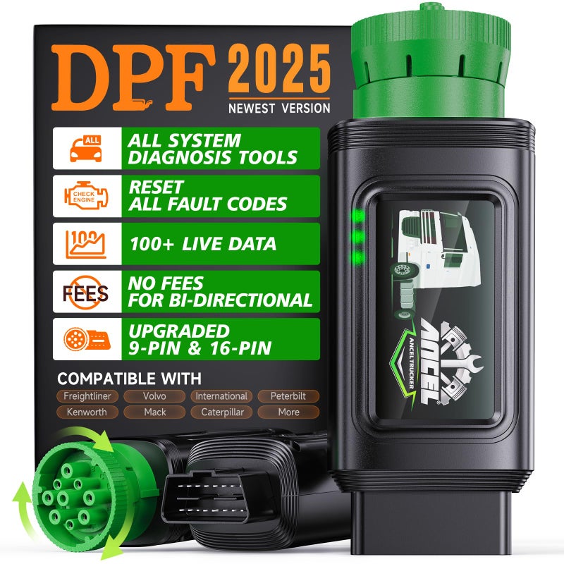 Ancel Hd100 Heavy Duty Truck Scanner With Dpf Reset & Forced Regen  All System Diesel Scanner Diagnostic Tool For Cummins Detroit & More  Hdobd & Obd2 Code Reader For Diesel Trucks Semi Trucks Buses - Image 1