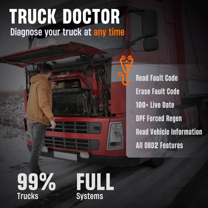 Ancel Hd100 Heavy Duty Truck Scanner With Dpf Reset & Forced Regen  All System Diesel Scanner Diagnostic Tool For Cummins Detroit & More  Hdobd & Obd2 Code Reader For Diesel Trucks Semi Trucks Buses - Image 2