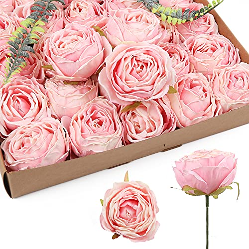 IPOPU Pink Flowers Silk Rose Heads 25PCS Fake Roses Artificial Flowers Real Touch for Wall Decoration Bouquet Flower Heads Bulk Wedding Centerpieces - Image 1