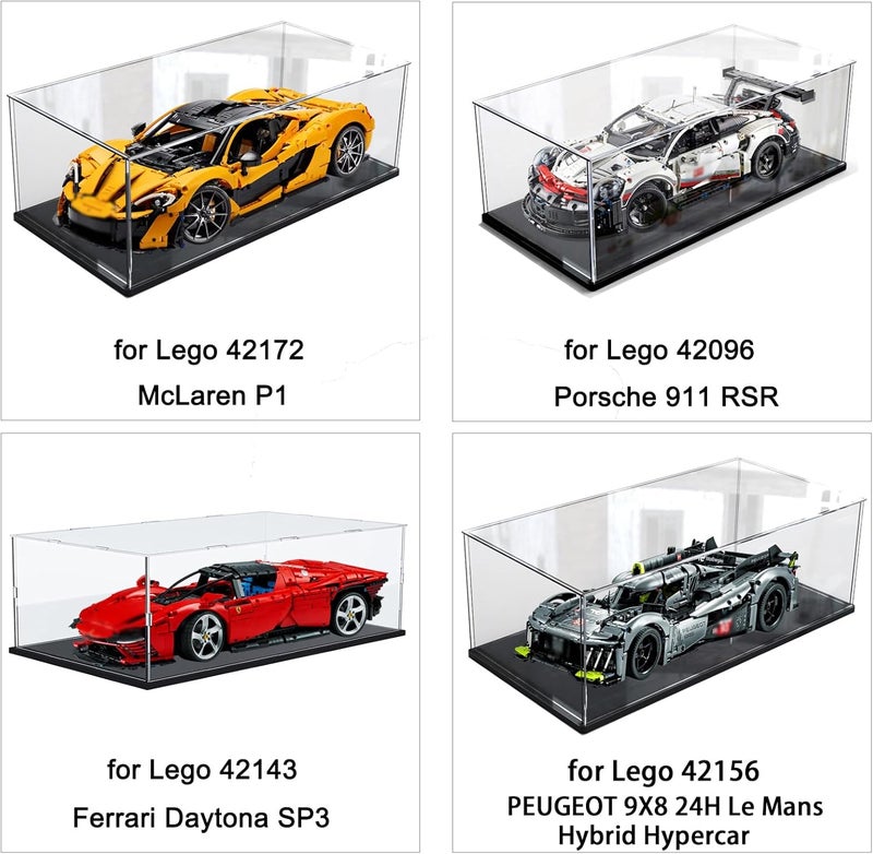 إليبيور حاوية عرض أكريليك 3 مم للمجموعات لـ Lego 42172 McLaren P1 42143 Ferrari SP3 42156 42096 42115 42083 سيارة نموذجية 1:8، صناديق عرض بلاكسجلاس شفافة سميكة، داخلية سوداء 60 × 30 × - Image 3