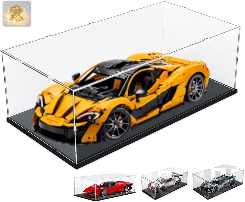 إليبيور حاوية عرض أكريليك 3 مم للمجموعات لـ Lego 42172 McLaren P1 42143 Ferrari SP3 42156 42096 42115 42083 سيارة نموذجية 1:8، صناديق عرض بلاكسجلاس شفافة سميكة، داخلية سوداء 60 × 30 × - Image 1