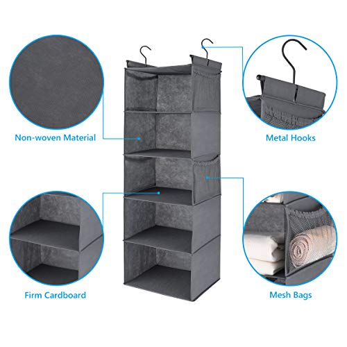 MAX Houser 5 Shelf Hanging Closet Organizer, Space Saver, Cloth Hanging Shelves with 4 Side Pockets, Foldable, Grey - Image 4
