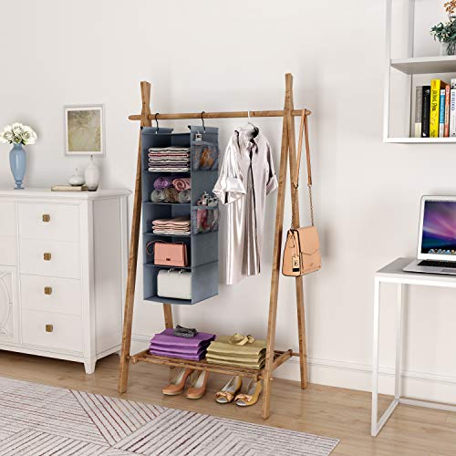 MAX Houser 5 Shelf Hanging Closet Organizer, Space Saver, Cloth Hanging Shelves with 4 Side Pockets, Foldable, Grey - Image 3