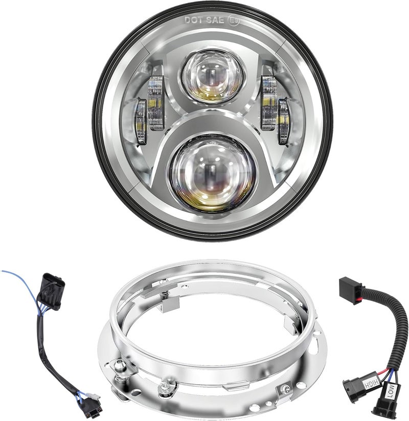 XPCTD 7 Inch LED Headlight With Mounting Bracket For Touring Street Glide Road King Ultra Classic Electra Glide Fat Boy Tri Cvo Heritage Softail Slim-Chrome - Image 1