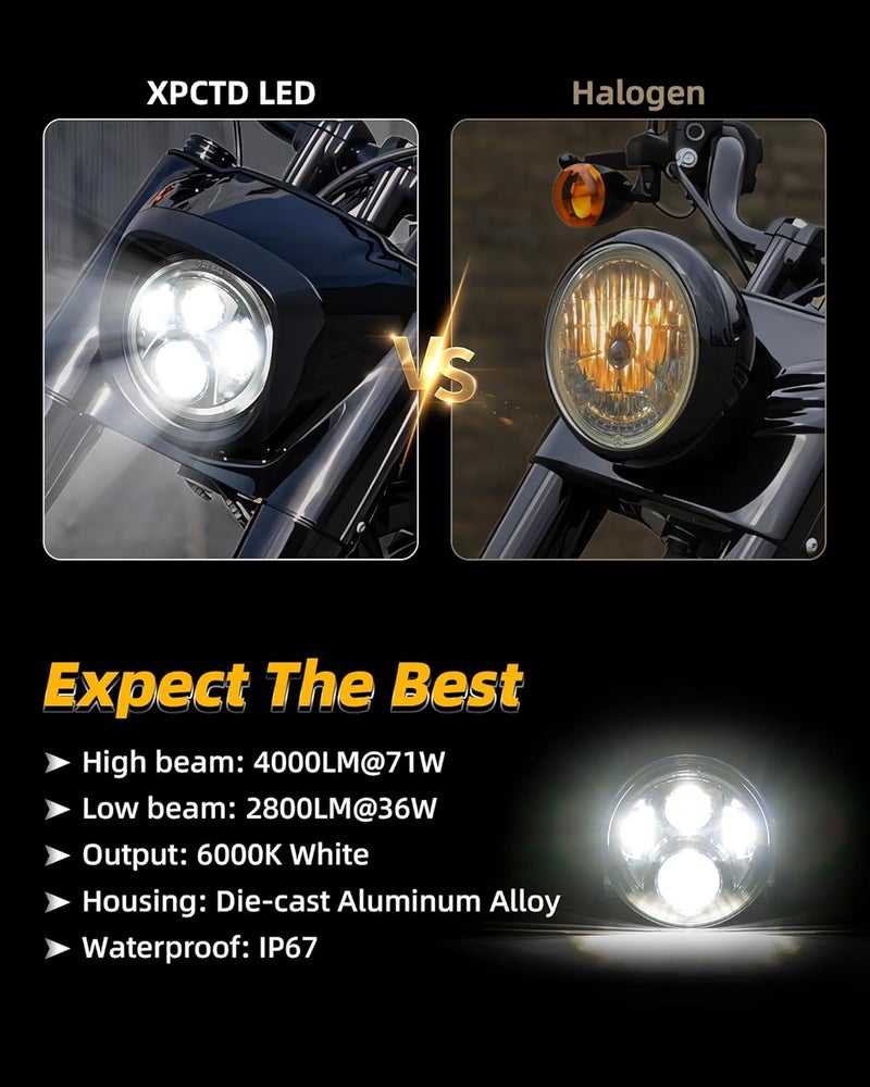 XPCTD 7 Inch LED Headlight With Mounting Bracket For Touring Street Glide Road King Ultra Classic Electra Glide Fat Boy Tri Cvo Heritage Softail Slim-Chrome - Image 4